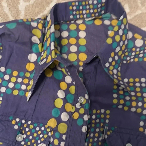 Vintage mod up our polkadot, psychedelic button-down shirt S/M - Picture 2 of 4